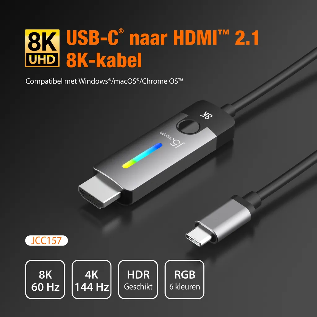 Câble USB-C vers HDMI 2.1 j5create JCC157-N - 8K 60Hz 1.8m