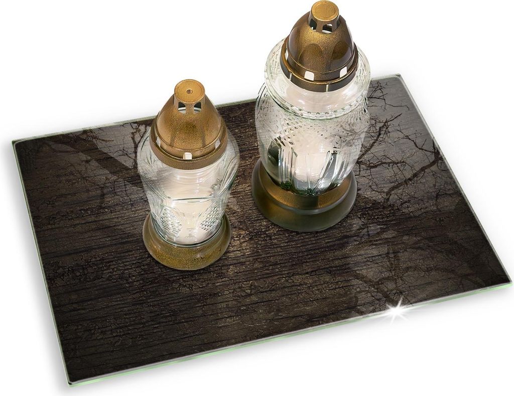 Glasplatte für Grabkerzen Gummifüße Glas Motiv - 80x52 cm - Holzstruktur