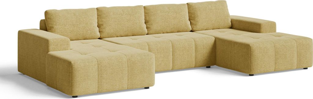Ecksofa in U Form - Mit Schlaffunktion und Bettkasten - 336x76x155 cm - Gelb - Polstermöbel - Couchgarnitur - Schlafsofa - ORION