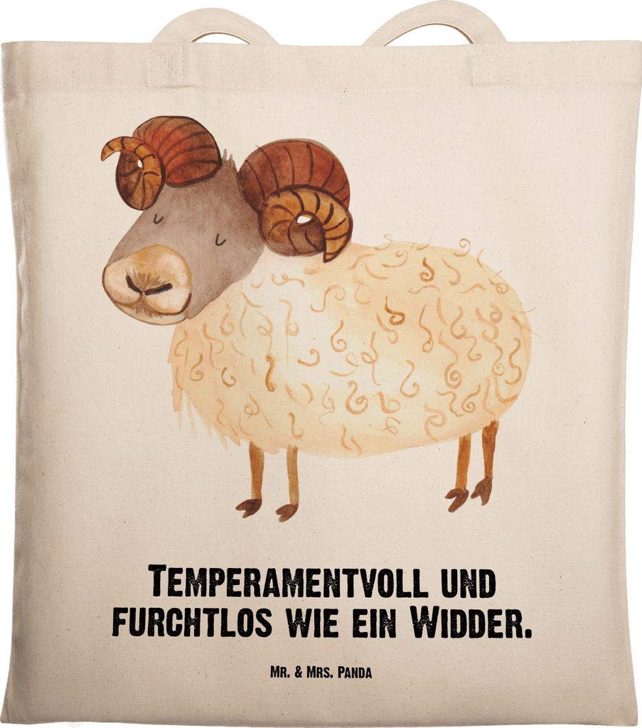 Mr. & Mrs. Panda Einkaufstasche Sternzeichen Widder - Transparent - Geschenk, Stoffbeutel, Geburtstag April, Bock, Schafbock, Laptoptasche, Tasche,...