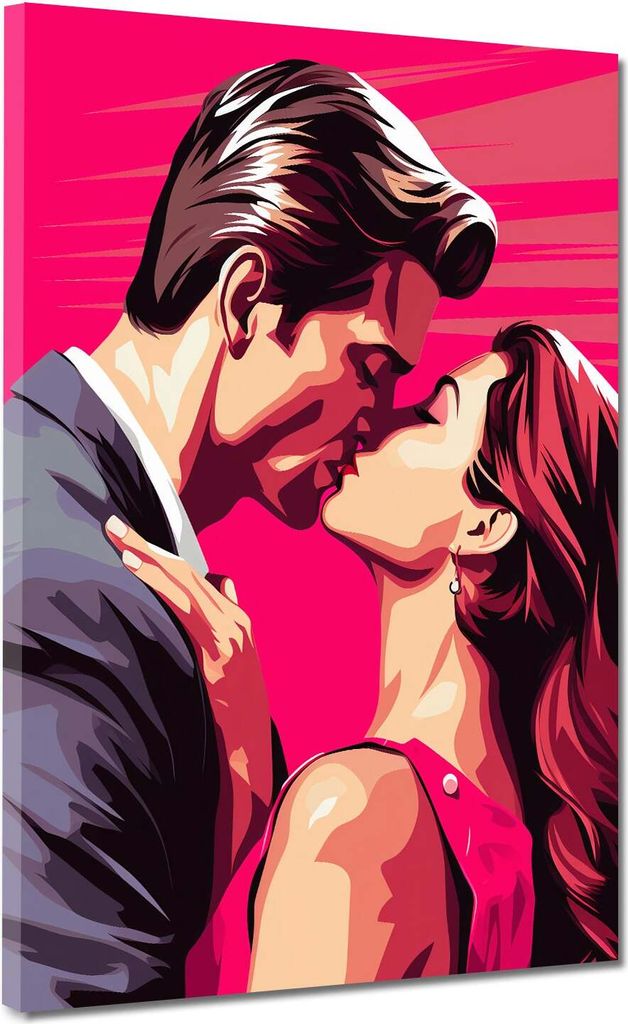 Küssendes Paar Pink Style retro Leinwandbild Wandbild Kunstdruck XL Wanddeko: 60x80x4cm