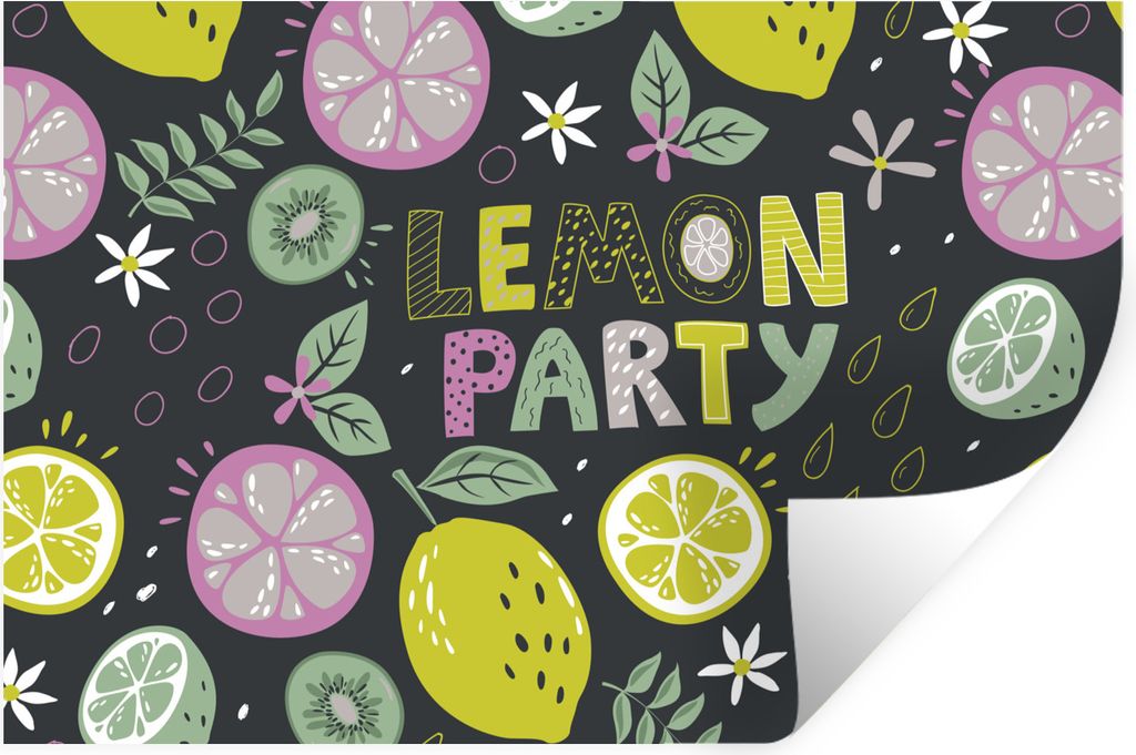 MuchoWow Wandtattoo Wandsticker Wandaufkleber Summers - Zitat - Zitronen - Schwarz 60x40 cm Selbstklebend und Repositionierbar - Wierderverwendba...