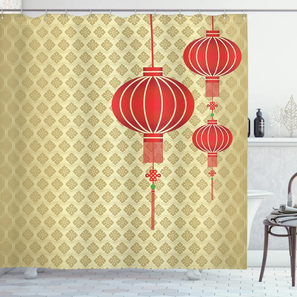 Tenda da Bagno Lavabile ABAKUHAUS 175x200 Giallo Rosso - Stop Muffa