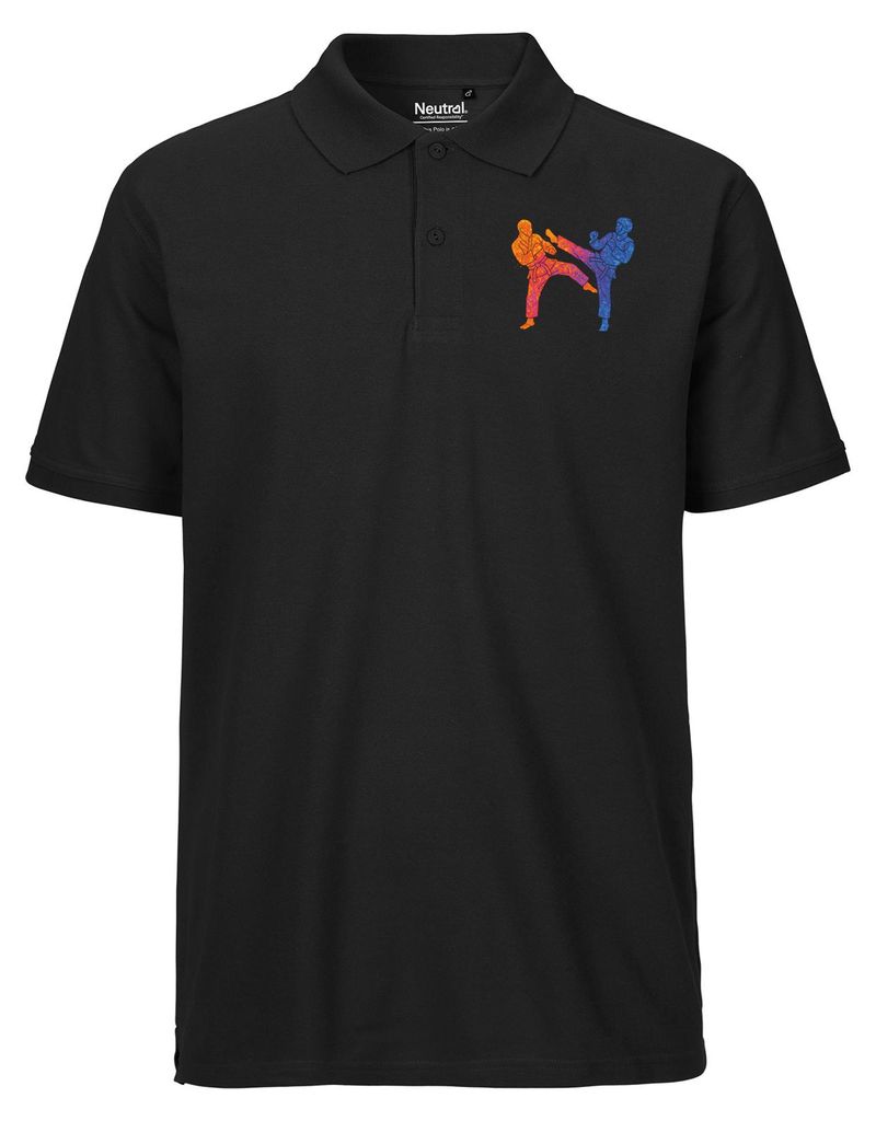 Huuraa Herren Polo Shirt Taekwondo bunte Silhouette XL Black Bio Baumwolle Fairtrade Poloshirt Geschenkidee