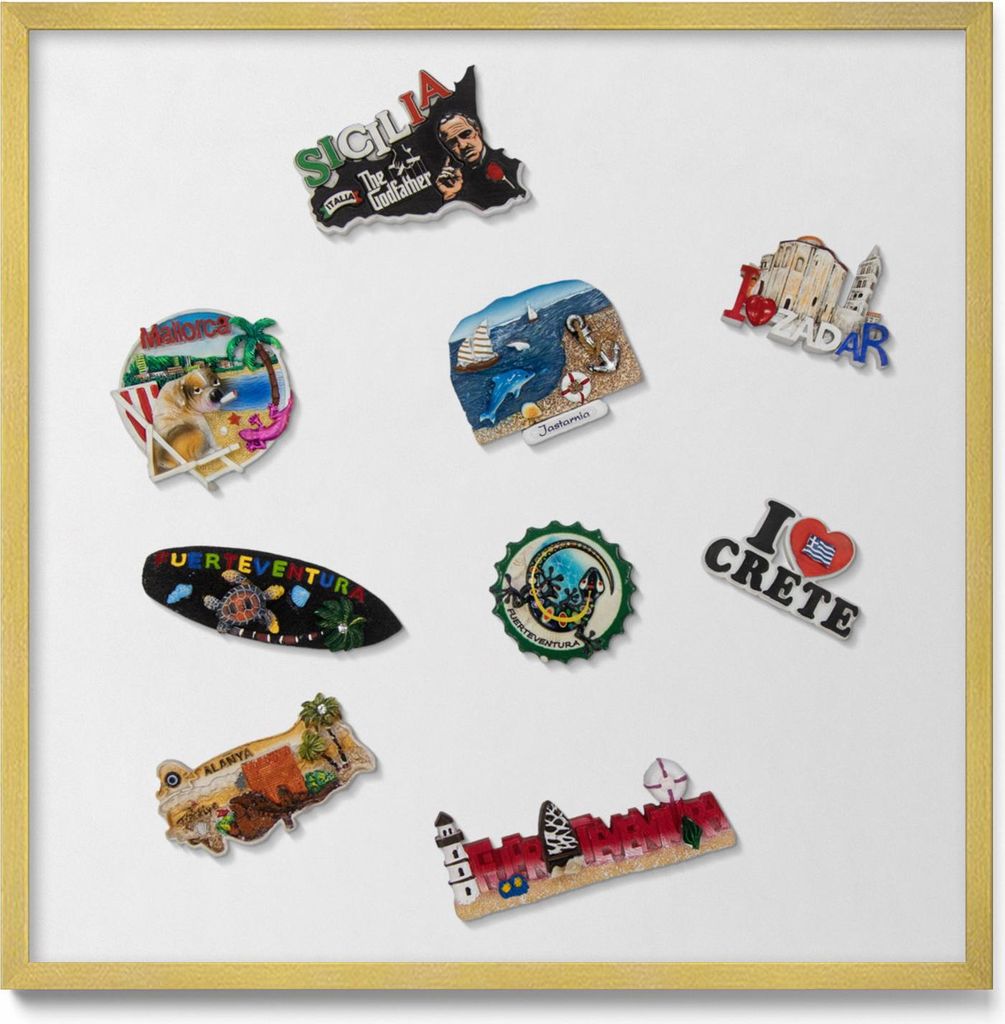 Magnetische Tafel 50x50 cm – Goldener Rahmen – Farbe Weiß – Magnetwand, Magnetboard, Memoboard, Kinderzimmer & Home Office