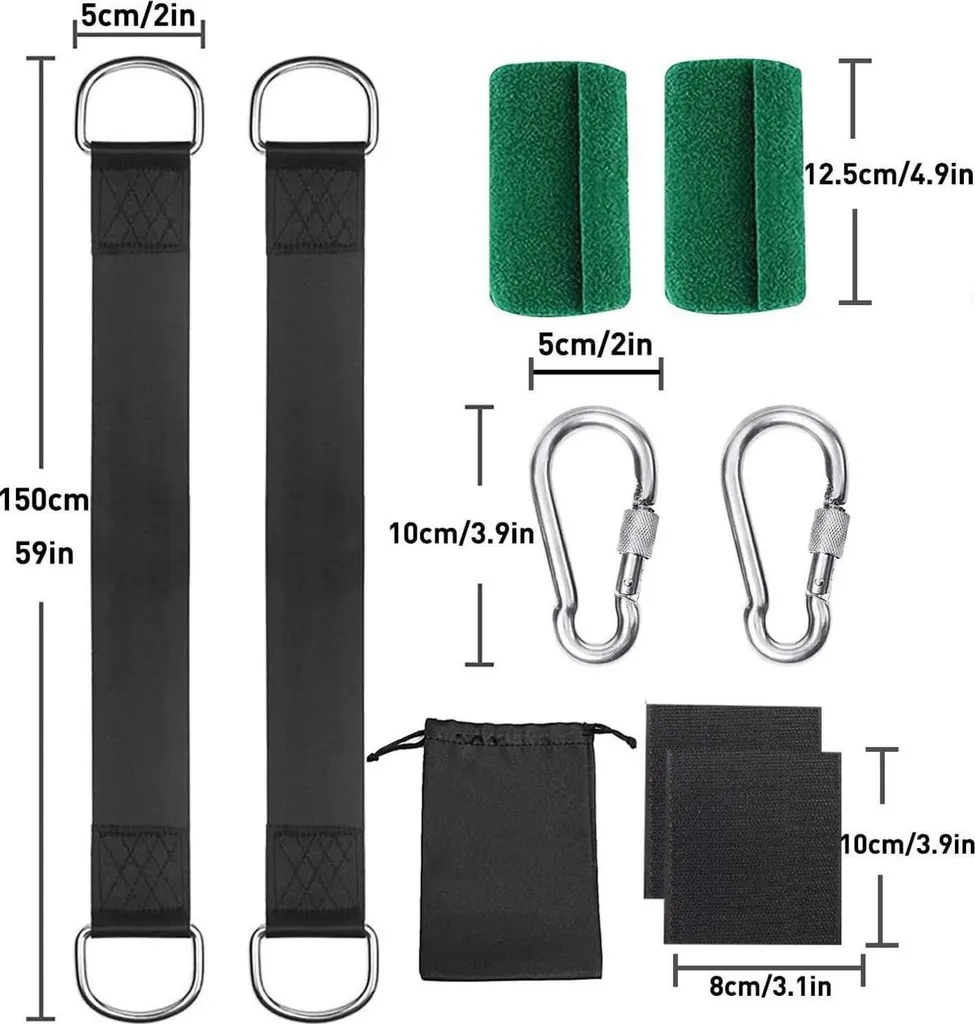 Set Fixation Arbre Protection - Sangles Balançoire Robuste, 2 Mousquetons D-Ring - 3