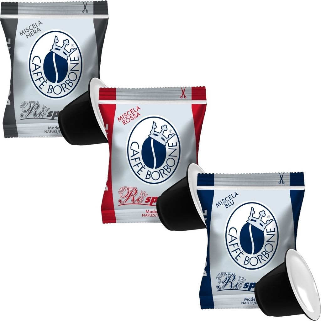 Caffè Borbone Kaffee Kapseln Respresso SET 3x100, Blaue, Rote und Schwarze Mischung - Kompatibel mit Kaffeemaschinen für den Hausgebrauch der Mar...