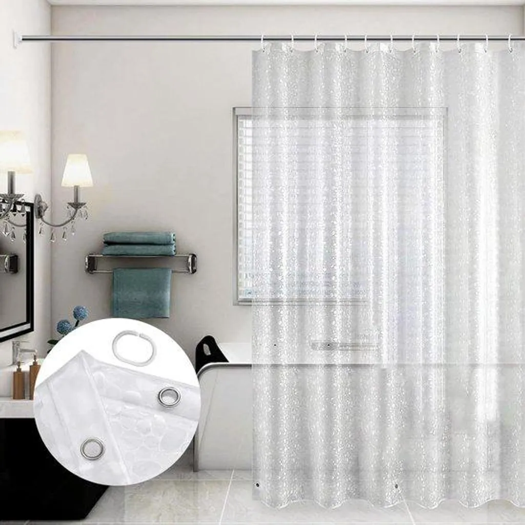 Rideau de douche anti-moisissure 180x200 cm avec motif galets 3D gris
