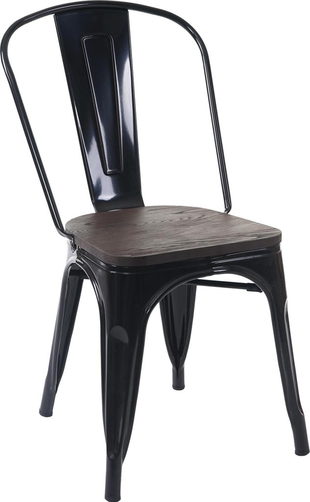 Stuhl inkl. Holz-Sitzfläche | HxBxT 85x45x52cm | Sitzhöhe 44cm | Metall Industriedesign stapelbar | Schwarz | Bistrostuhl Stapelstuhl