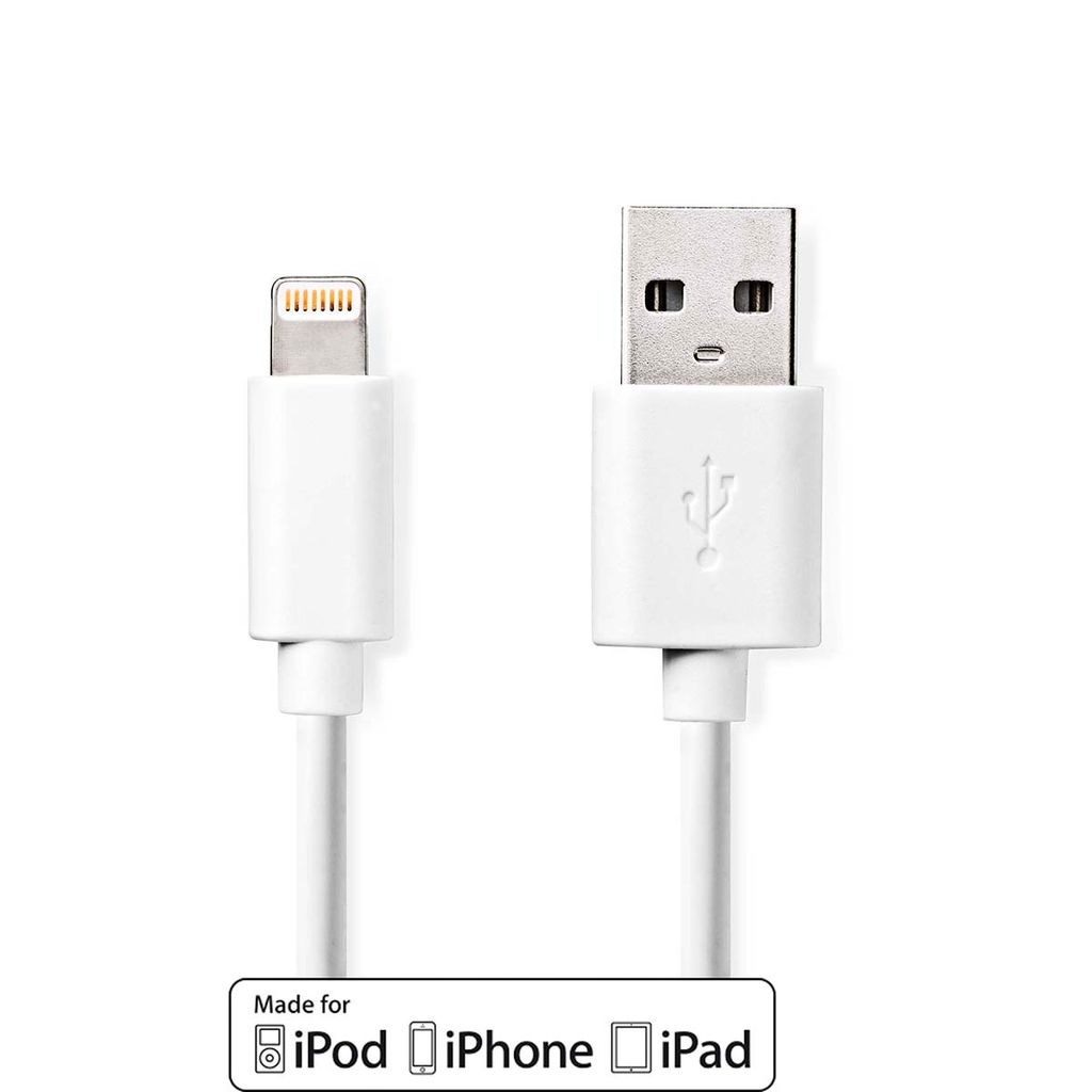 Nedis USB-Kabel | USB 2.0 | Apple Lightning 8-Pin | USB-A Stecker | 480 Mbps | Vernickelt | 2.00 m | rund | PVC | Weiss | Plastikbeutel NE550677411