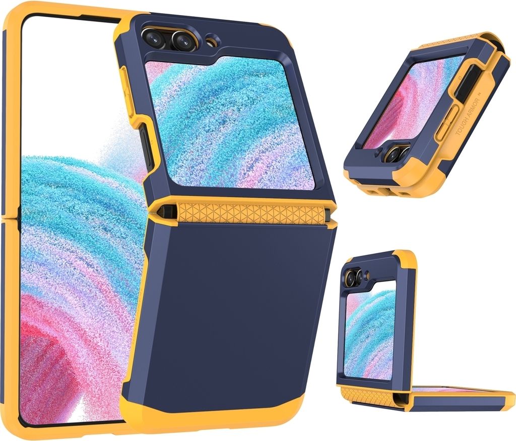 Mobigear Non-slip Armor Samsung Galaxy Z Flip 5 Hülle Hardcase Backcover Stoßfest - Blau / Gelb