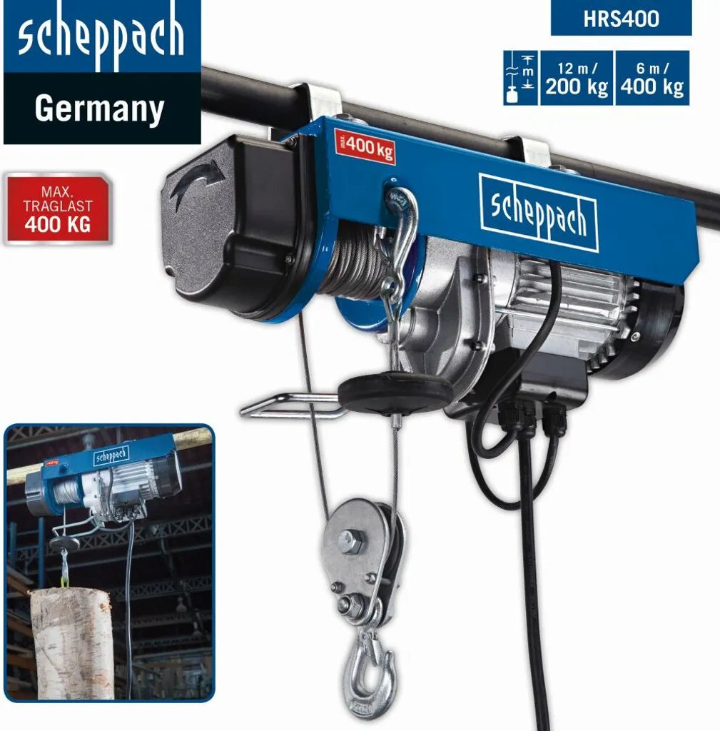 Palan Électrique HRS400 Scheppach 780W avec Capacité Variable 200/400kg - 9