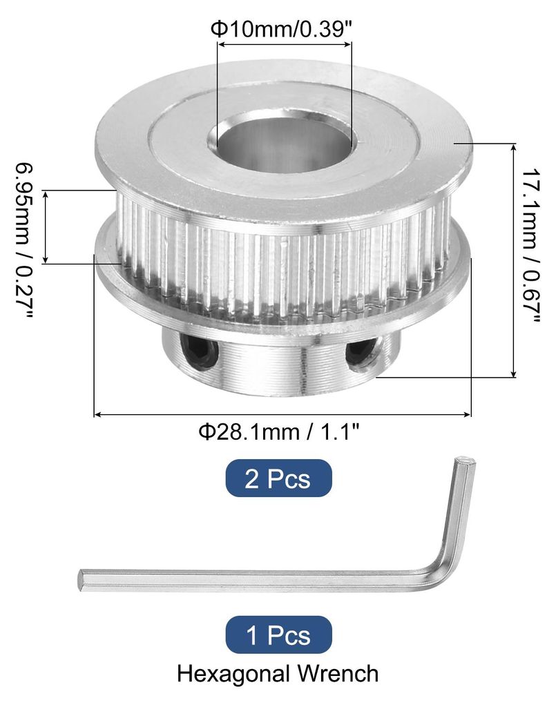 2GT Riemenscheibe 40 Z?hne 10mm Bohrung Aluminium Zahnriemenscheibe fš¹r 6mm Breite 40T Zahnriemen mit Sechskantschlš¹ssel fš¹r 3D-Drucker, C...