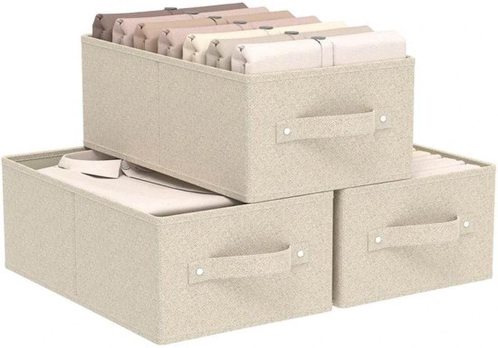 Set aus drei faltenfähigen Stoffbehältern mit Griff in Grau und Beige