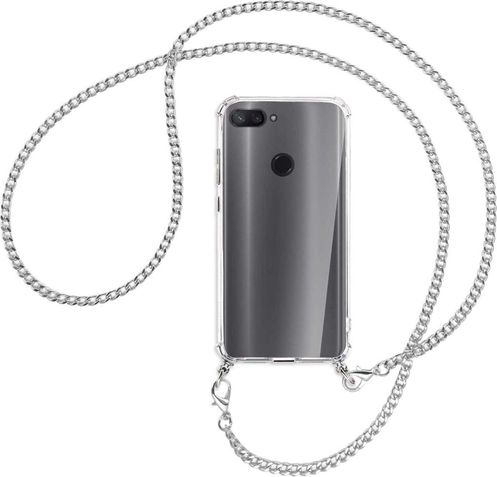 Handykette Backcover-Schutzhülle mit Band (Metall silberfarben) für Xiaomi Mi 8 Lite - silberfarbene Kette