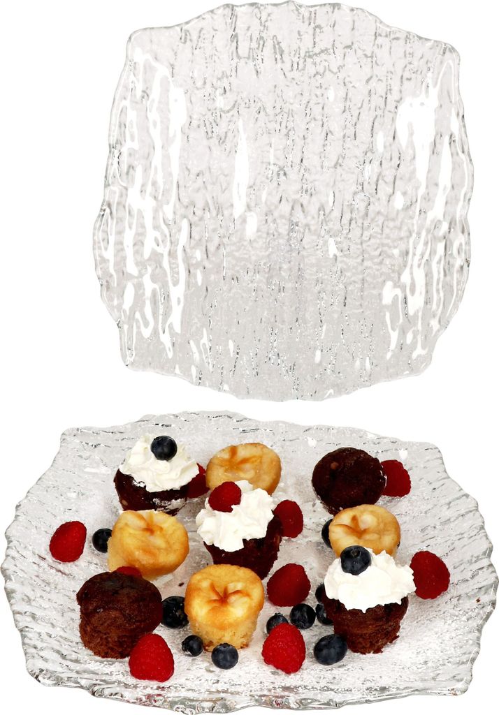 2er Set St Tropez Servierplatte Glas quadratisch 28x28cm Struktur Kuchen-Teller
