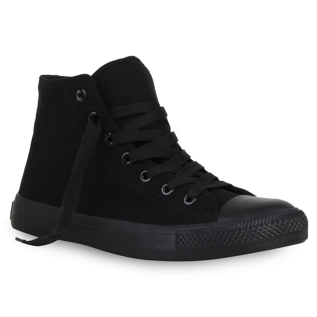 Mytrendshoe Damen High Top Sneakers Sportschuhe Schnürer Kult 98730, Farbe: Schwarz Schwarz, Größe: 36