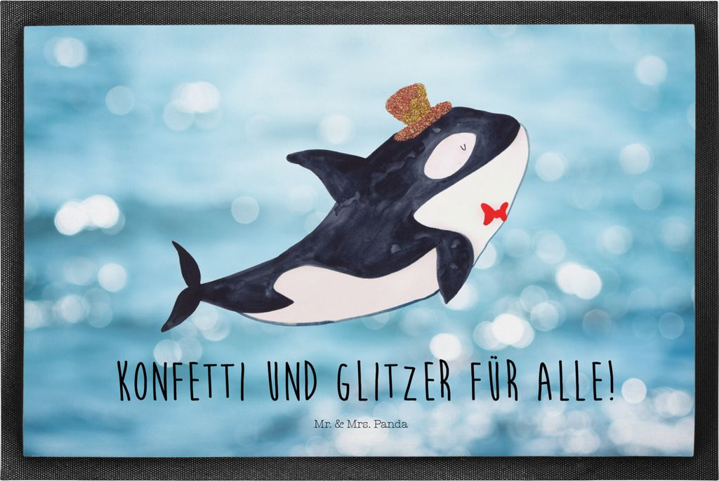 Mr. & Mrs. Panda fußmatte Orca Zylinder 60 x 90 cm - Oceanblue - Geschenk, Schmutzfangmatte, Feier, Bodenvorleger, Schmutzfänger, Narwal, Glitzer...
