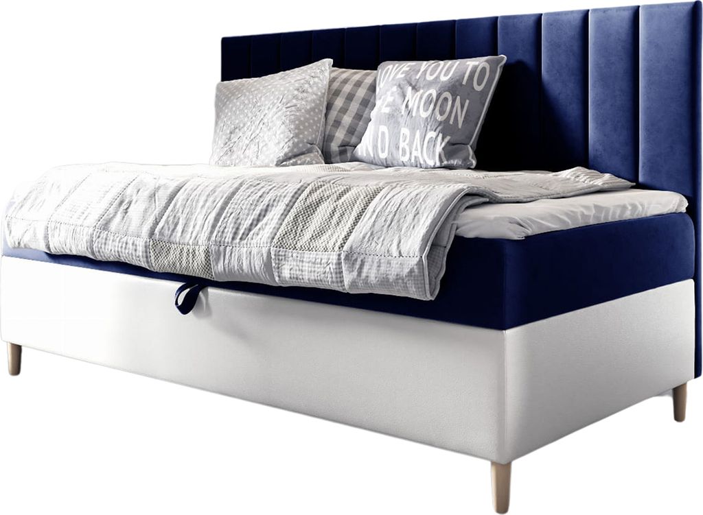 MEBLINI Kinderbett mit Bettkasten - Gepolstert Einzelbett mit Matratze - Polsterbett mit Stauraum - Bett mit Kopfteil - Stauraumbett - MAYA 2 - 90x...