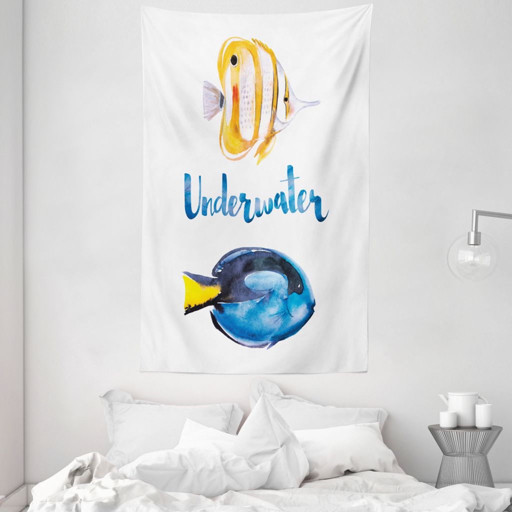 ABAKUHAUS Aquarell Wandteppich und Tagesdecke, Pacific Tang Fisch aus Weiches Mikrofaser Stoff Waschbar ohne Verblassen Digitaldruck, 140 x 230 cm,...