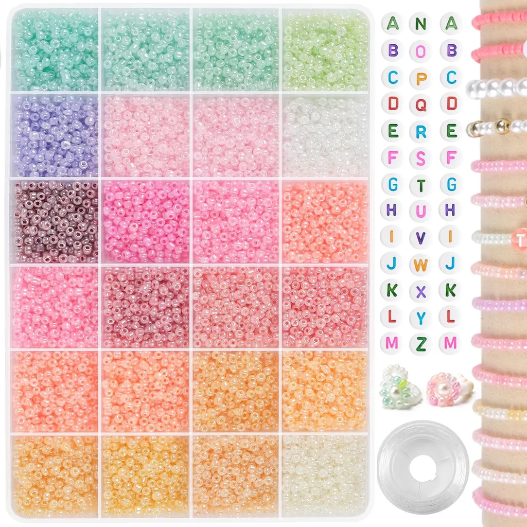 8000 Perles de Rocaille 3mm en 24 Couleurs - Verre Brillant pour DIY