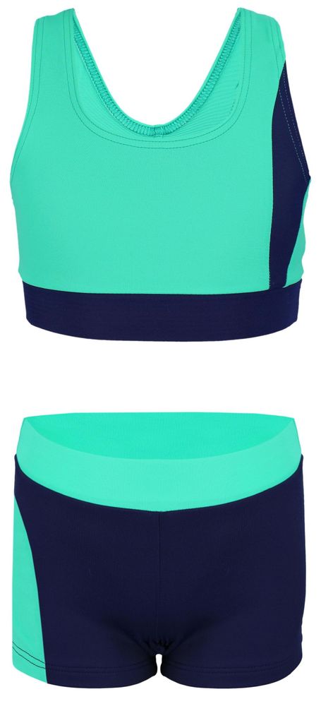 Aquarti Mädchen Sport Bikini - Racerback Bustier & Badehose, Farbe: Dunkelblau / Grün, Größe: 140