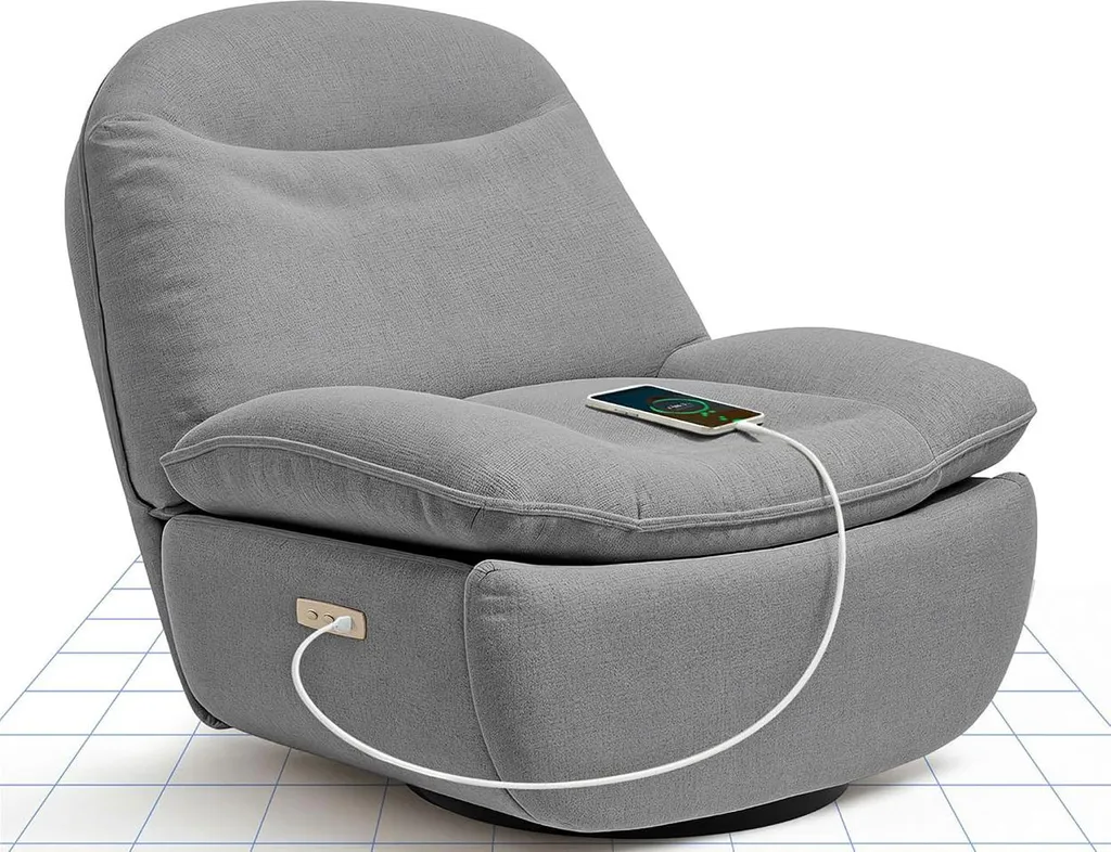 Fauteuil de relaxation électrique gris pour salon, pivotant et inclinable