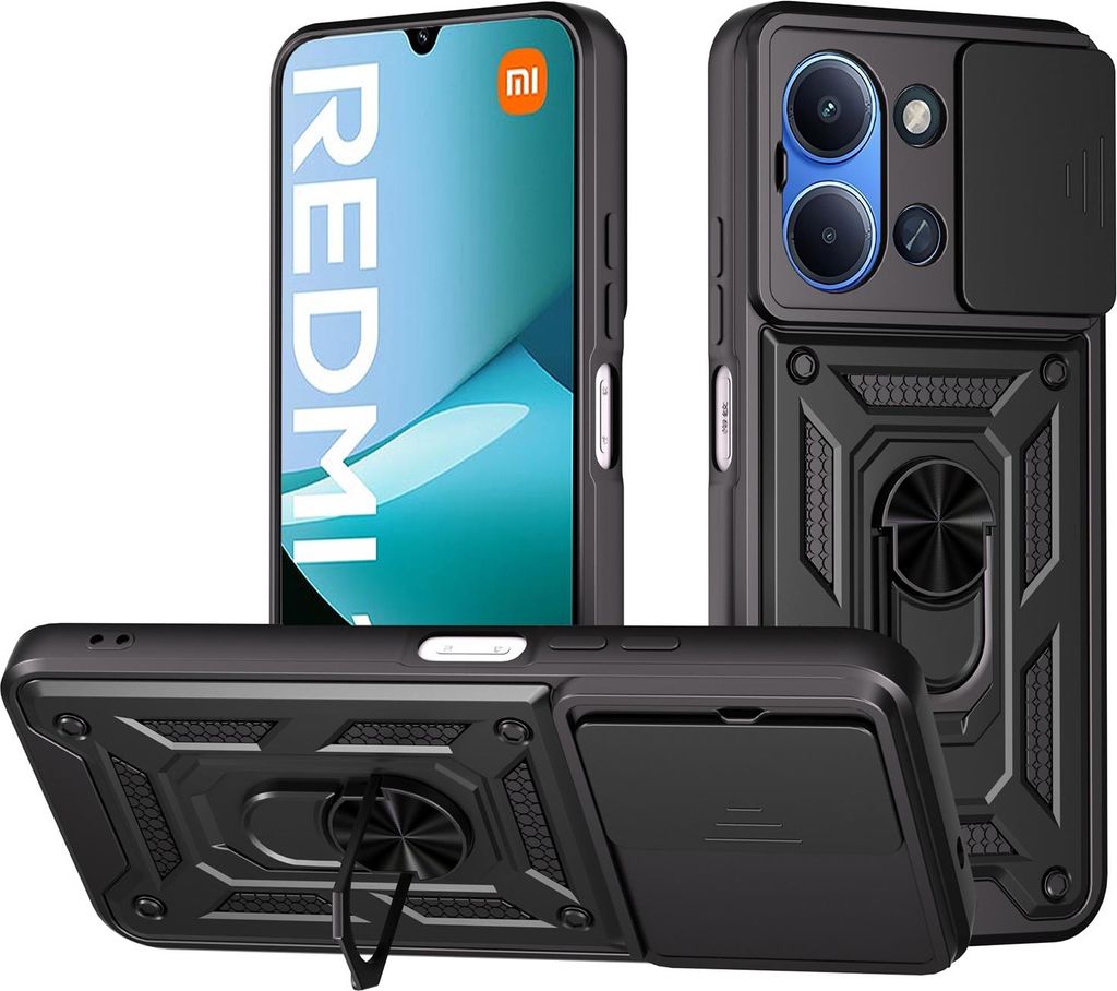 Panzerhülle für Xiaomi Redmi 15C mit Kameraschutz & Ringhalter Schwarz