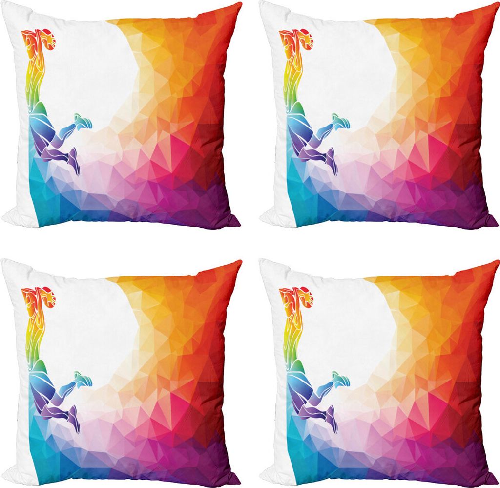 ABAKUHAUS Basketball Kissenbezug Set (4 Stück), Basketball-Spieler springt, Moderner Doppelseitiger Digitaldruck, 60 cm x 60 cm, Mehrfarbig