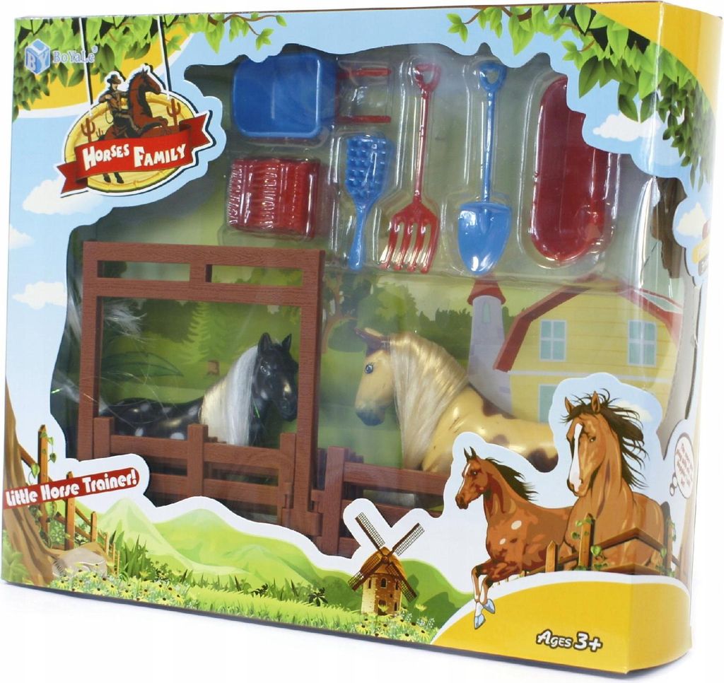 Pferdehof Spielset mit Mini-Stall & 2 Pferdefiguren - Kreatives Bauernhof Spielzeug
