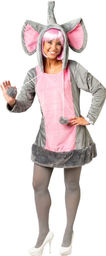 O1027-42-44 grau-rosa Damen Elefanten Kleid Gr.42-44 Produktbild 