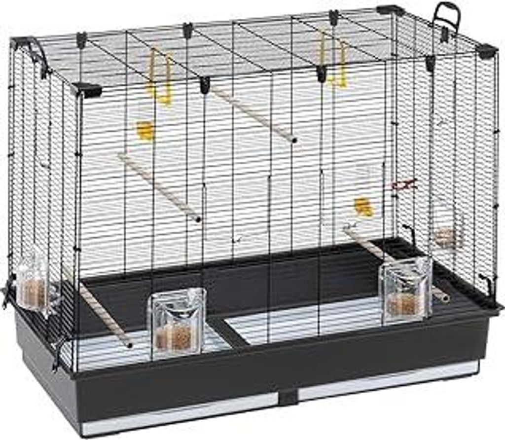 Ferplast Vogelkäfig Piano 6, Wellensittich Käfig Exotenkäfig, inkl. Vogelspielzeug, Vogel-Futternapf, Vogel-Sitzstangen, Schwarz, 87 x 46,5 x h ...