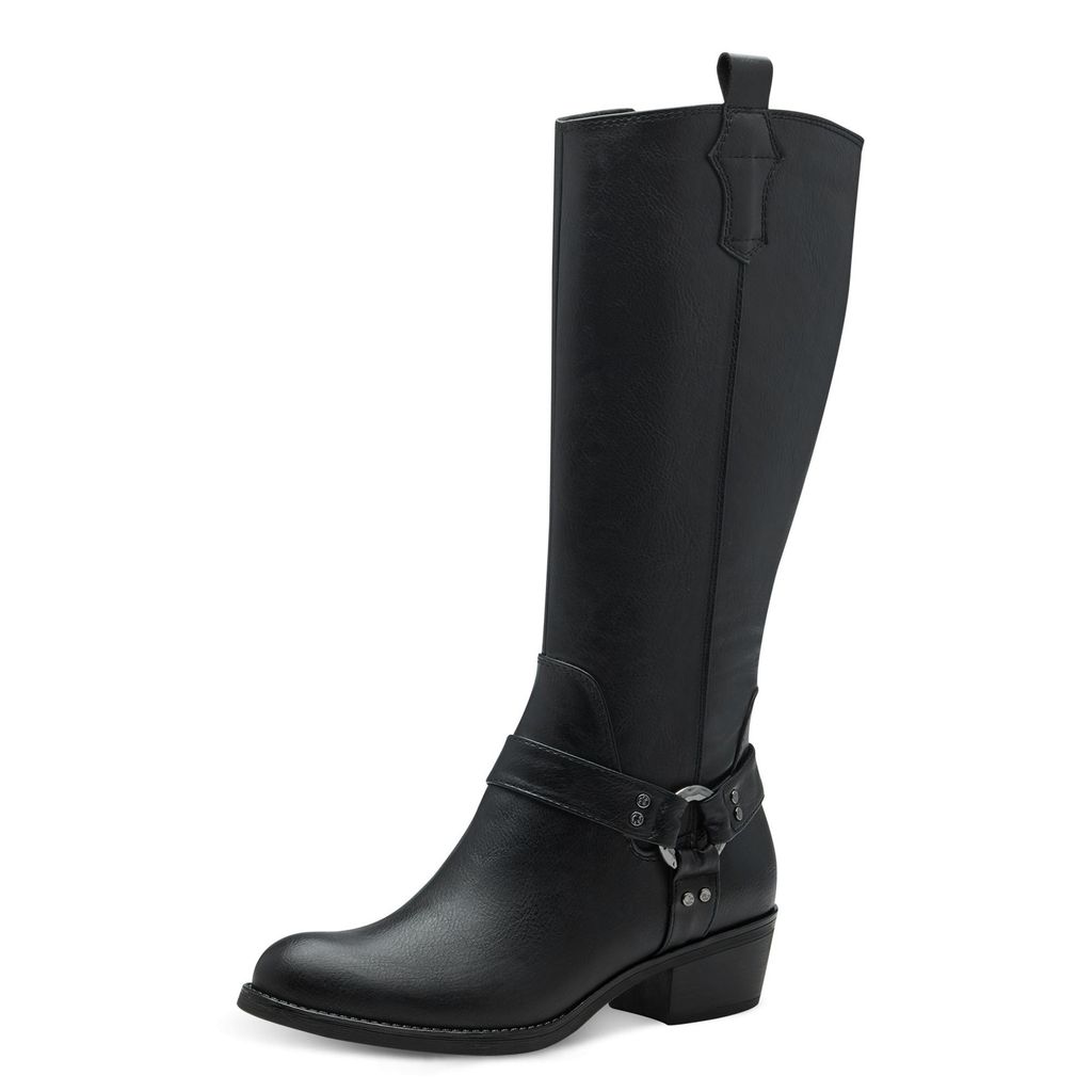 MARCO TOZZI Damen Stiefel Western Cowboy Boot mit Zierriemen 2-25503-43, Größe:42 EU, Farbe:Schwarz