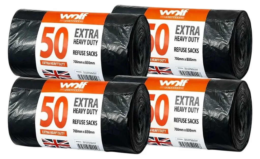 Sacs poubelle Wolf TC1056 lot de 200 anti-déchirure et robustes noirs