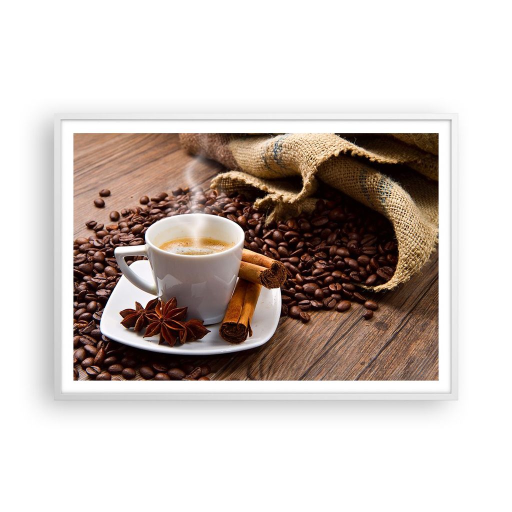 Gerahmtes Poster - Weißer Rahmen - Kaffee schwarz Frühstück Schokolade - 100x70 cm - Wand Bild - Wanddeko - Wandbilder - Wandposter - Bilderrahm...