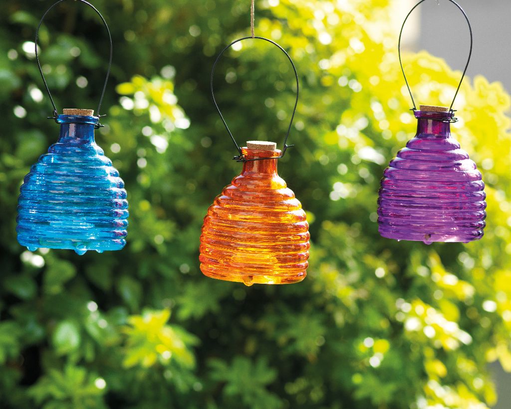 Umweltfreundliche Wespenfalle Glas 13cm transparent bunt 1 Stück sort.