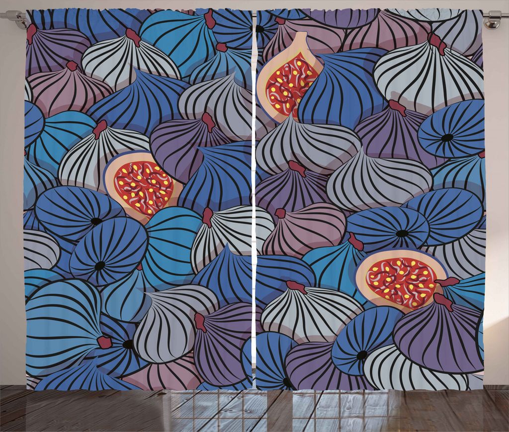 ABAKUHAUS Obst Rustikaler Gardine, Fig Frucht-Muster-Frühling, Schlafzimmer Kräuselband Vorhang mit Schlaufen und Haken, 280 x 245 cm, Lila grau ...