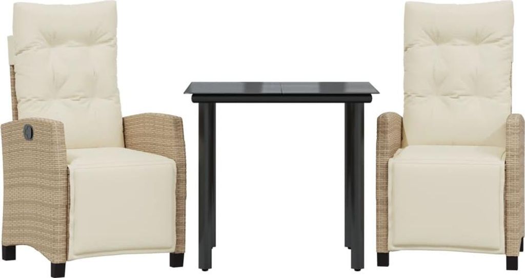 vidaXL 3-tlg. Garten-Essgruppe mit Kissen Beige Poly Rattan