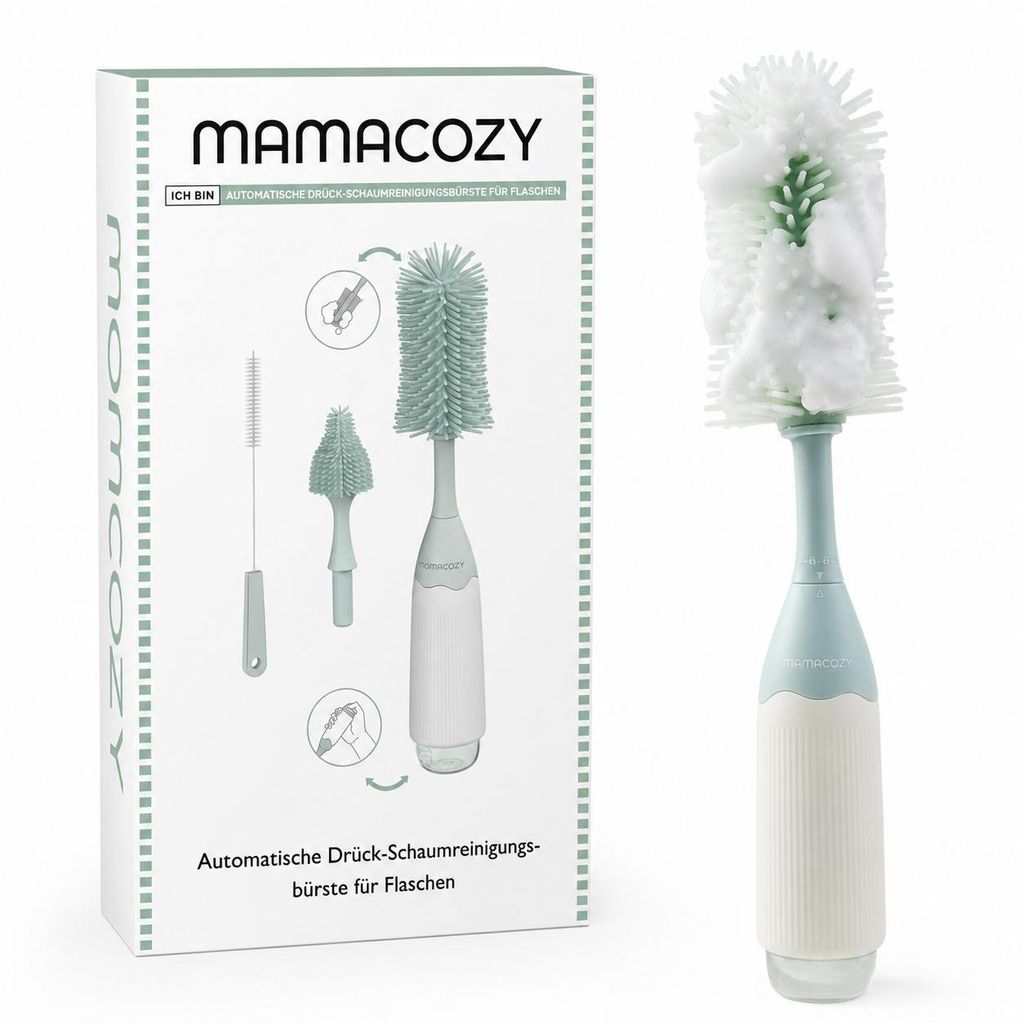 Momcozy Baby Flaschenbürste Set mit Druck-Schaumtechnologie | Silikon Flaschenbürste für Babyflaschen, Milchpumpen & Sauger | BPA-frei, 360° Re...