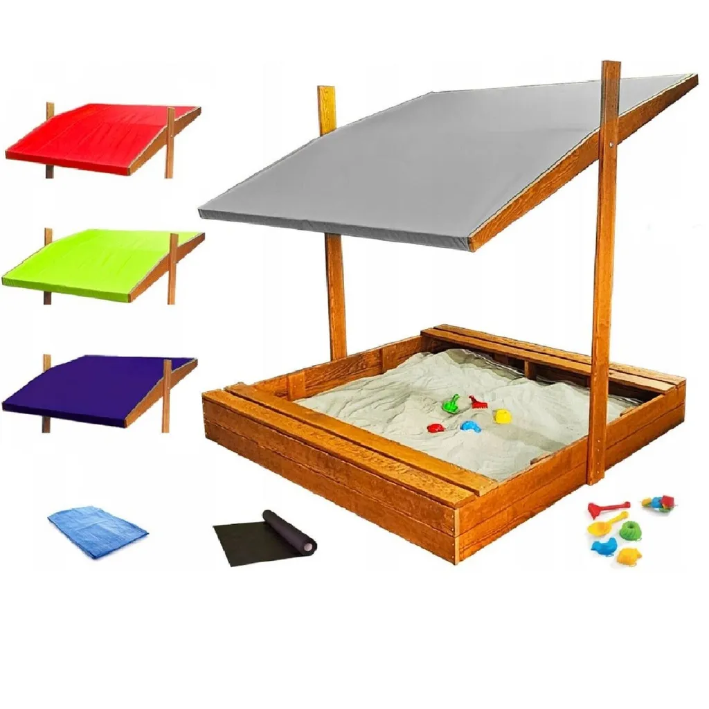 Bac à sable gris 120cm avec toit escamotable et couverture imprégnée - 2