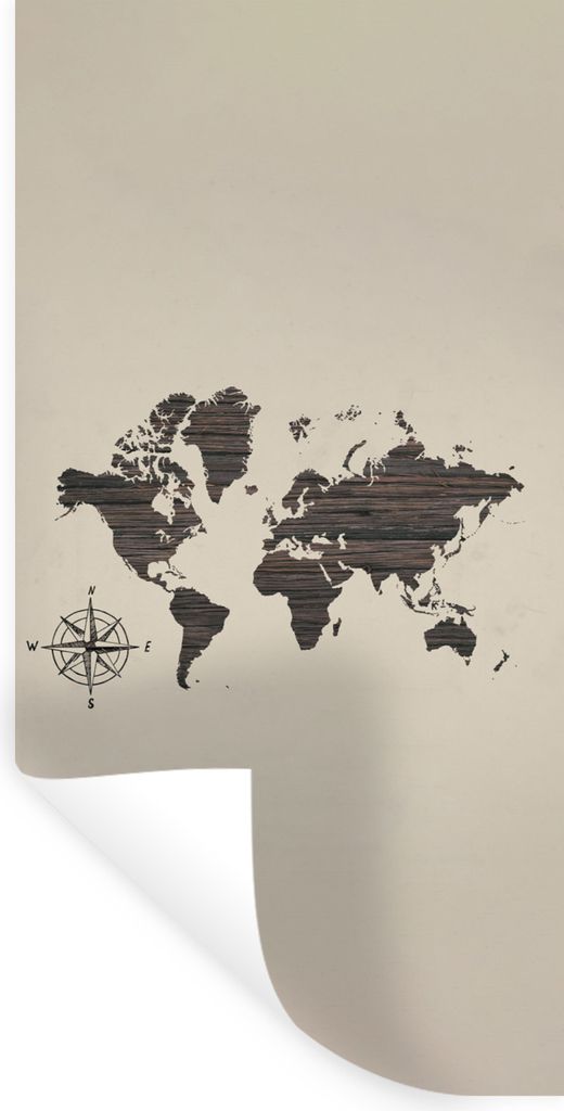 MuchoWow Wandtattoo Wandsticker Wandaufkleber Weltkarte - Holz - Braun 20x40 cm Selbstklebend und Repositionierbar - Selbstklebend - Fototapeten