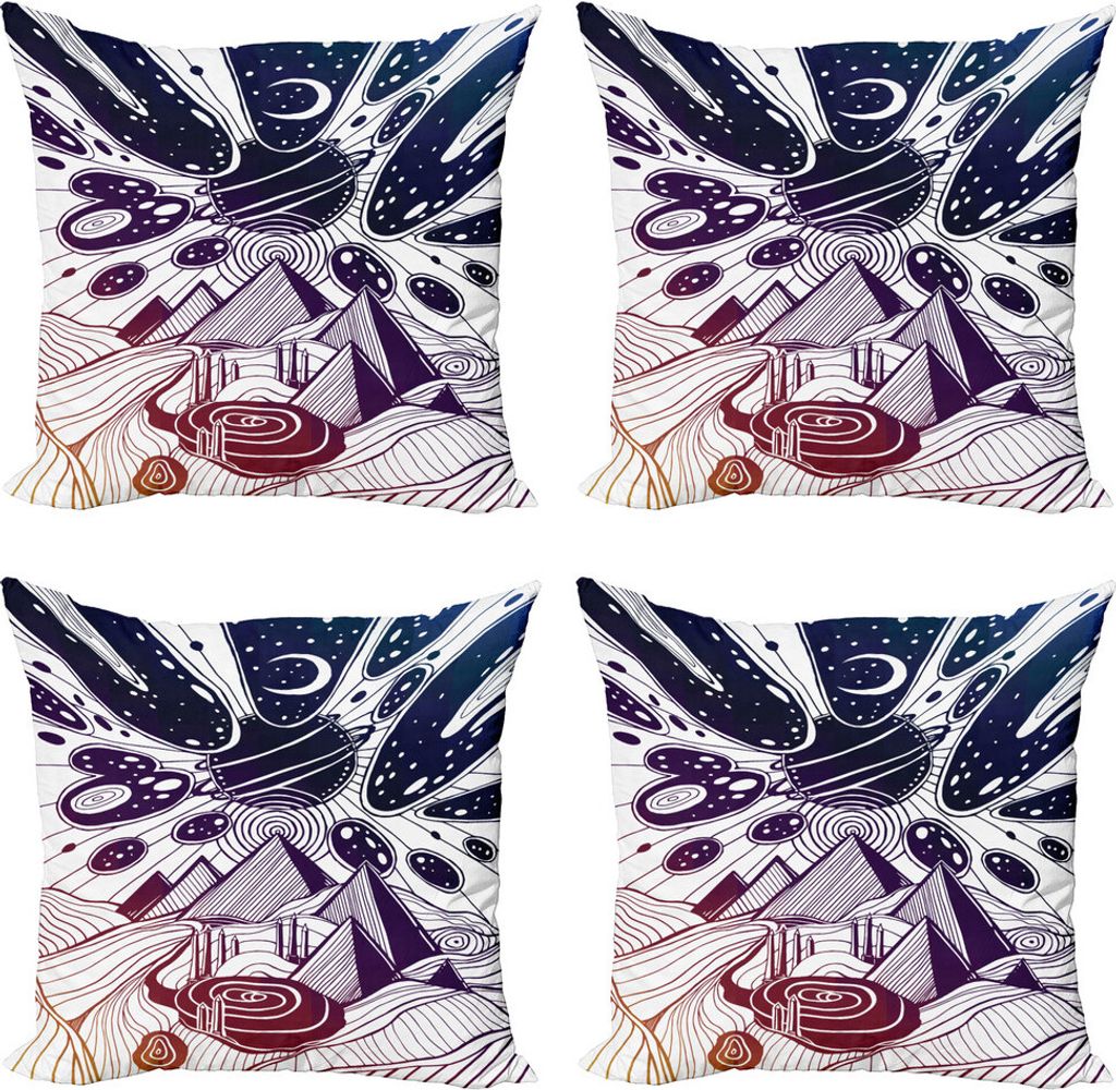 ABAKUHAUS Abstrakt Kissenbezug Set (4 Stück), Traum Wüsten-Landschaft, Moderner Doppelseitiger Digitaldruck, 50 cm x 50 cm, Mehrfarbig