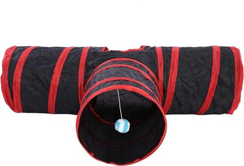 Tunnel pliable pour chat rouge intérieur doux : Jeu interactif chaton