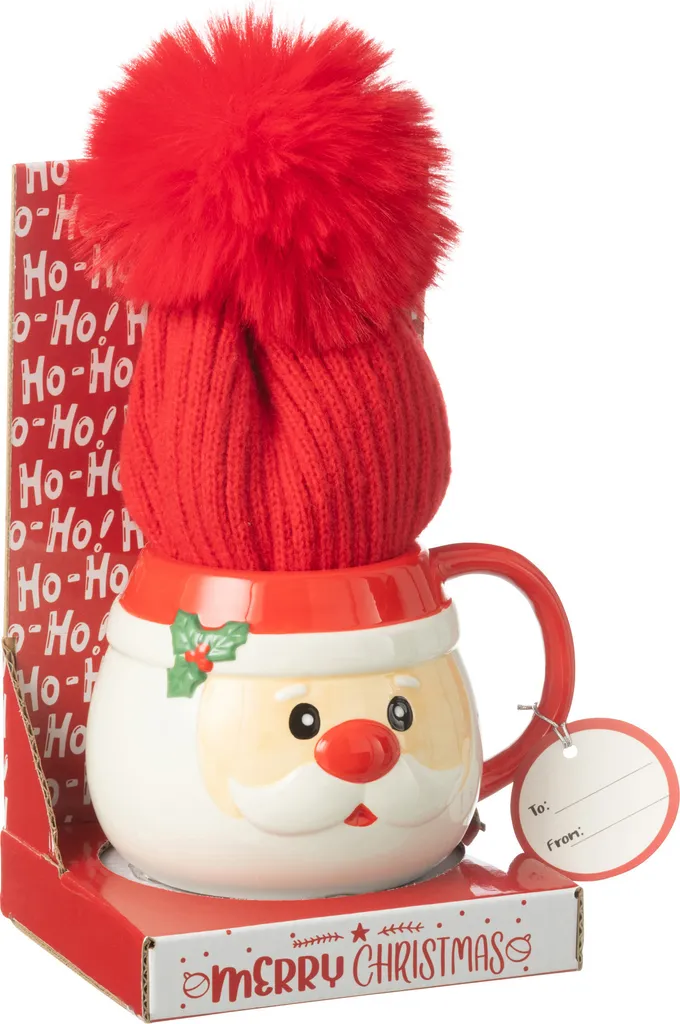 Coffret Mug de Noël en Céramique et Bonnet de Fête J-Line Assortis
