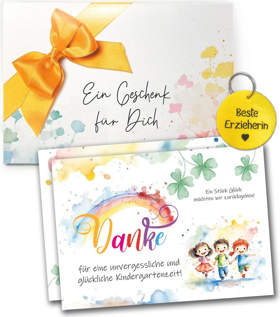 Abschiedsgeschenk Erzieherin - Dankeschön Geschenke Kita mit XL Danke Karte, Schlüsselanhänger und Geschenkumschlag | Abschied Kindergarten