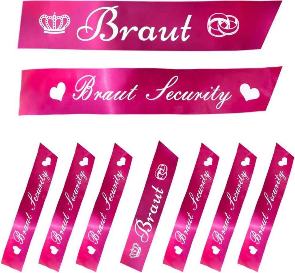 Oblique Unique Schärpe Braut + Braut Security Set JGA Hen Party Bride to be Herz pink