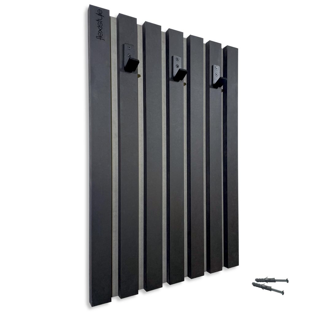 Kleiderhaken Holz Schwarz – Wandgarderobe Paneel 40x60 cm, Garderobenhaken, Flurgarderobe, Wandhaken, Garderobe Flur, Garderobe Holz, Garderobe