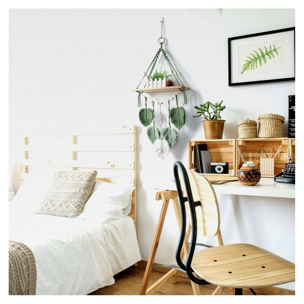 90x40 cm Boho Makramee Holzregal Wandbehang