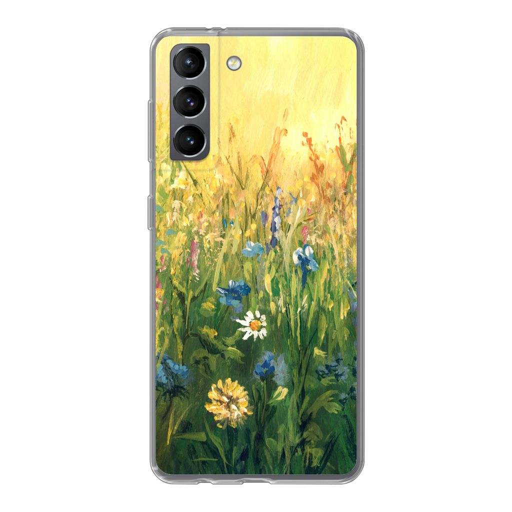 MuchoWow Handyhülle Schutzhülle Hülle für Samsung Galaxy S21 Blumen - Aquarell - Sonne Silikon Softcase Handy Hülle - Softcase