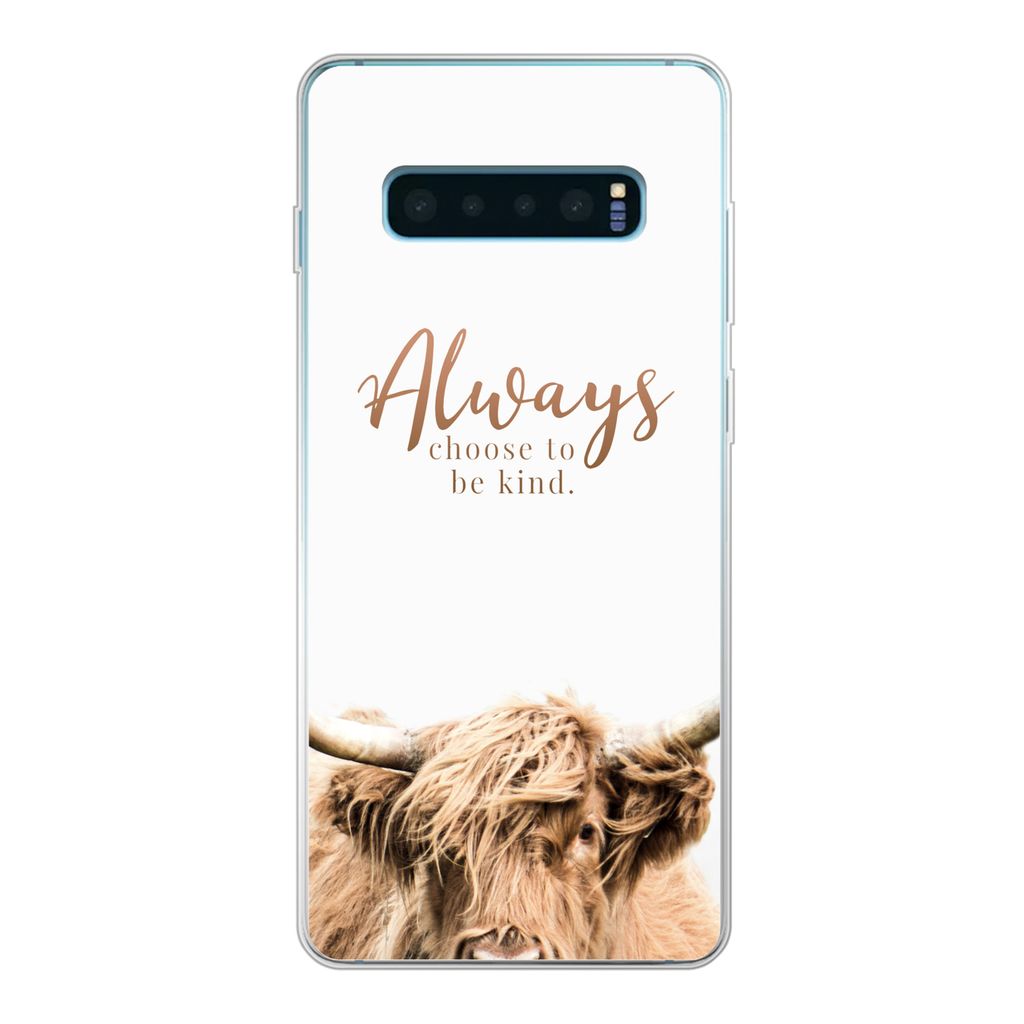 MuchoWow Handyhülle Schutzhülle Hülle für Samsung Galaxy S10 Plus Schottischer Highlander - Zitate - Weiß Silikon Softcase Handy Hülle - Sc...